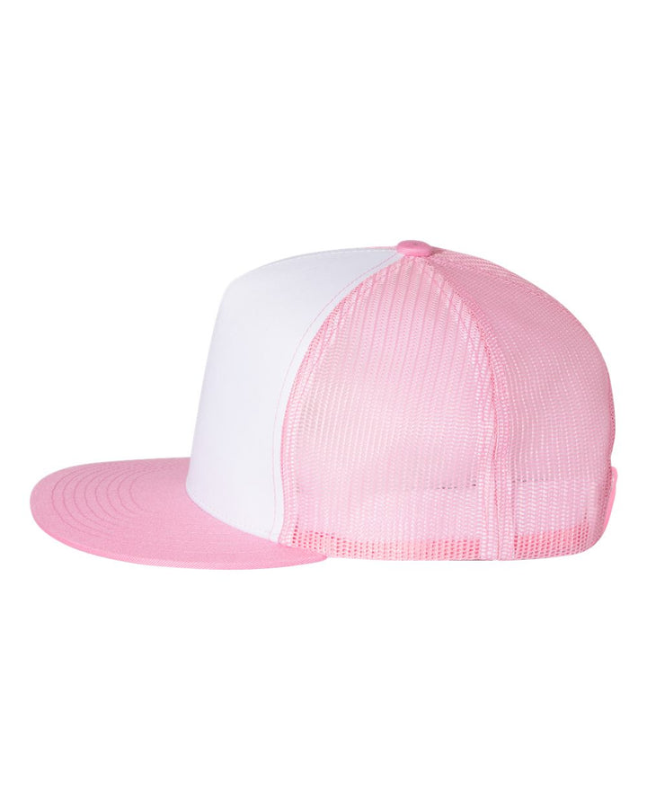 Left View of Pink/ White/ Pink Five-Panel Classic Trucker Cap - 6006