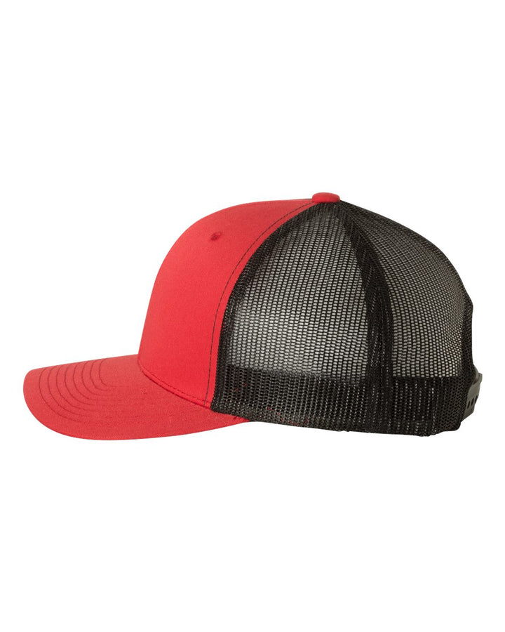 Left View of Red/ Black Retro Trucker Cap - 6606