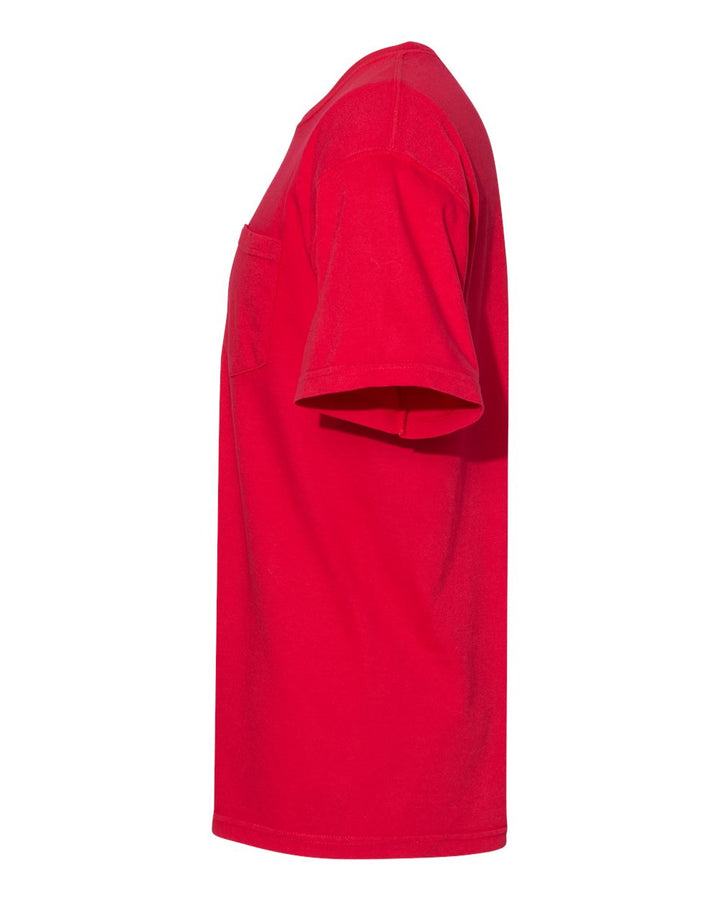Left View of Red Garment-Dyed Heavyweight Pocket T-Shirt - 6030