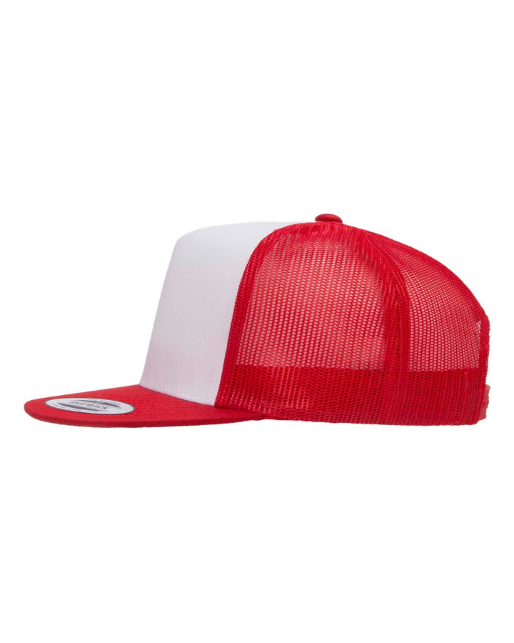 Left View of Red/ White/ Red Five-Panel Classic Trucker Cap - 6006