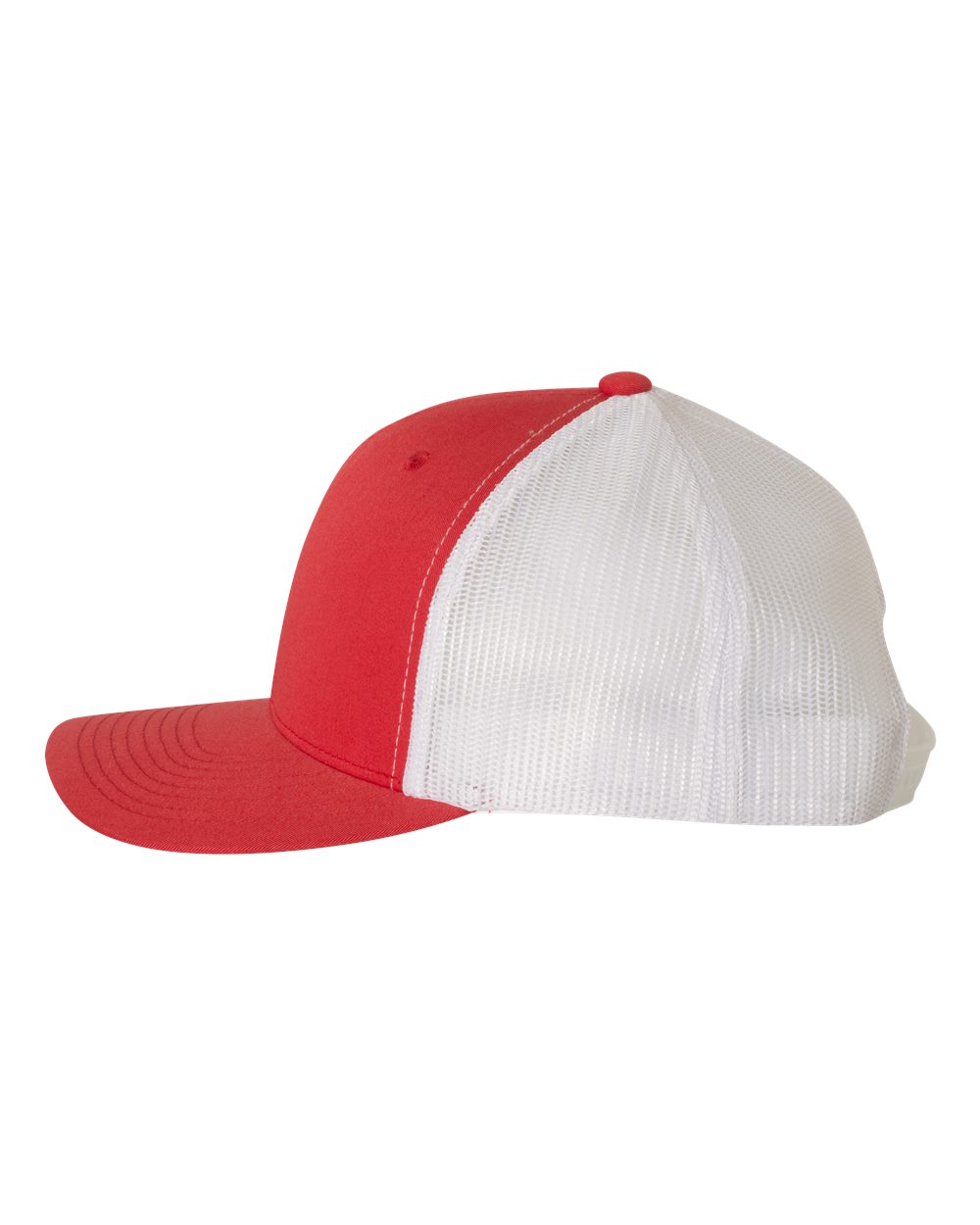 Left View of Red/ White Retro Trucker Cap - 6606
