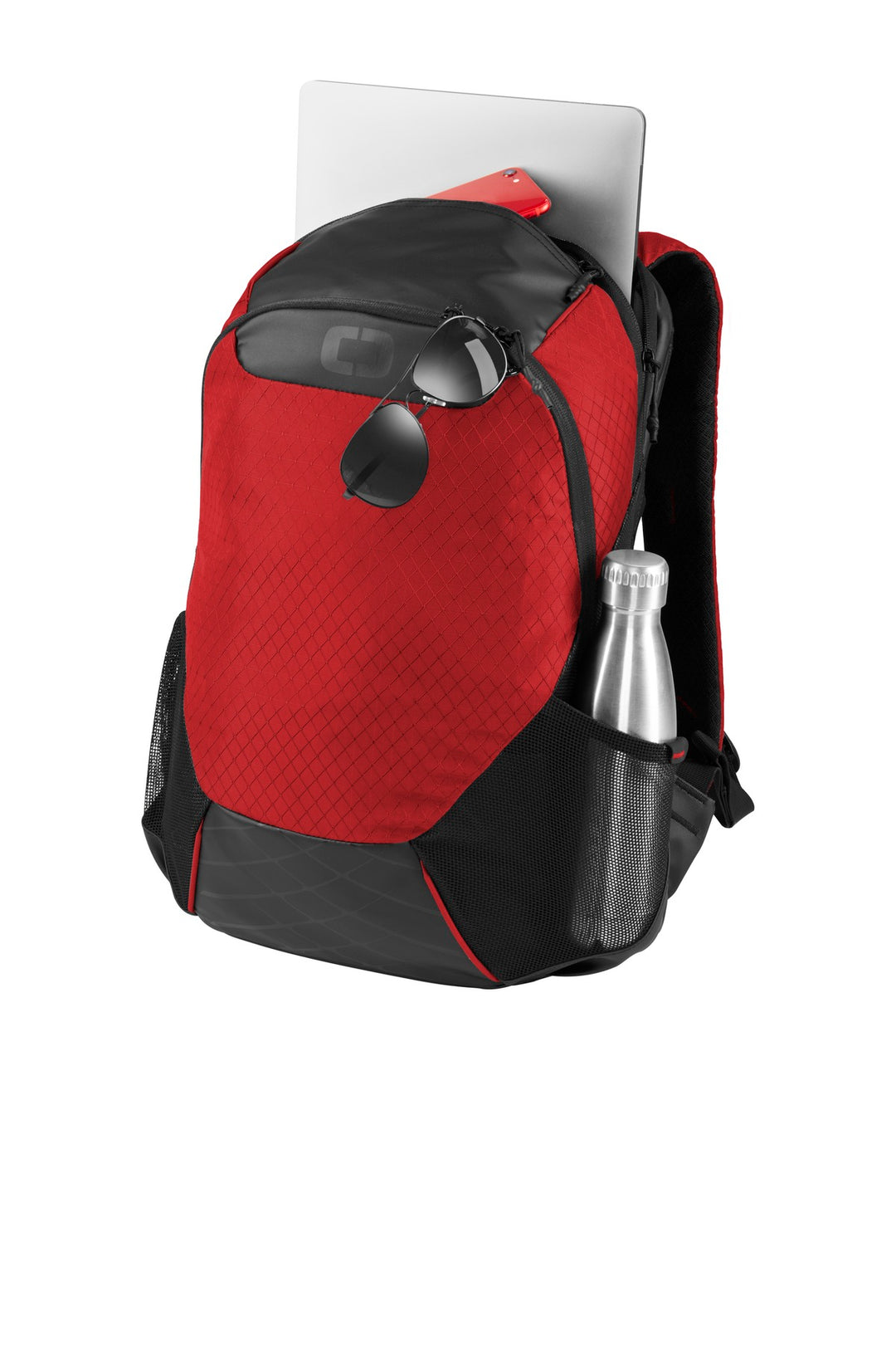 Left View of Ripped Red OGIO Basis Pack. 91003