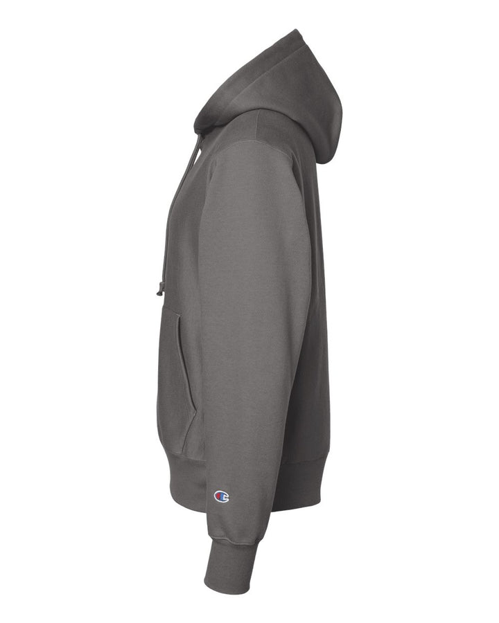 Left View of Stone Grey Reverse Weave® Hooded Sweatshirt - S101