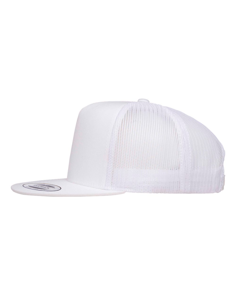 Left View of White Five-Panel Classic Trucker Cap - 6006
