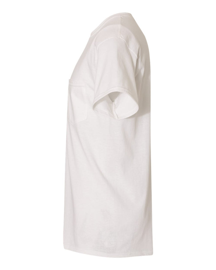 Left View of White Heavy Cotton™ Pocket T-Shirt - 5300