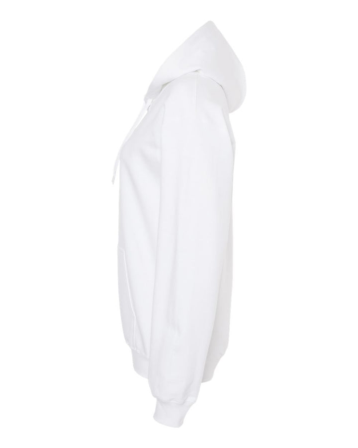 Left View of White Softstyle® Midweight Hooded Sweatshirt - SF500