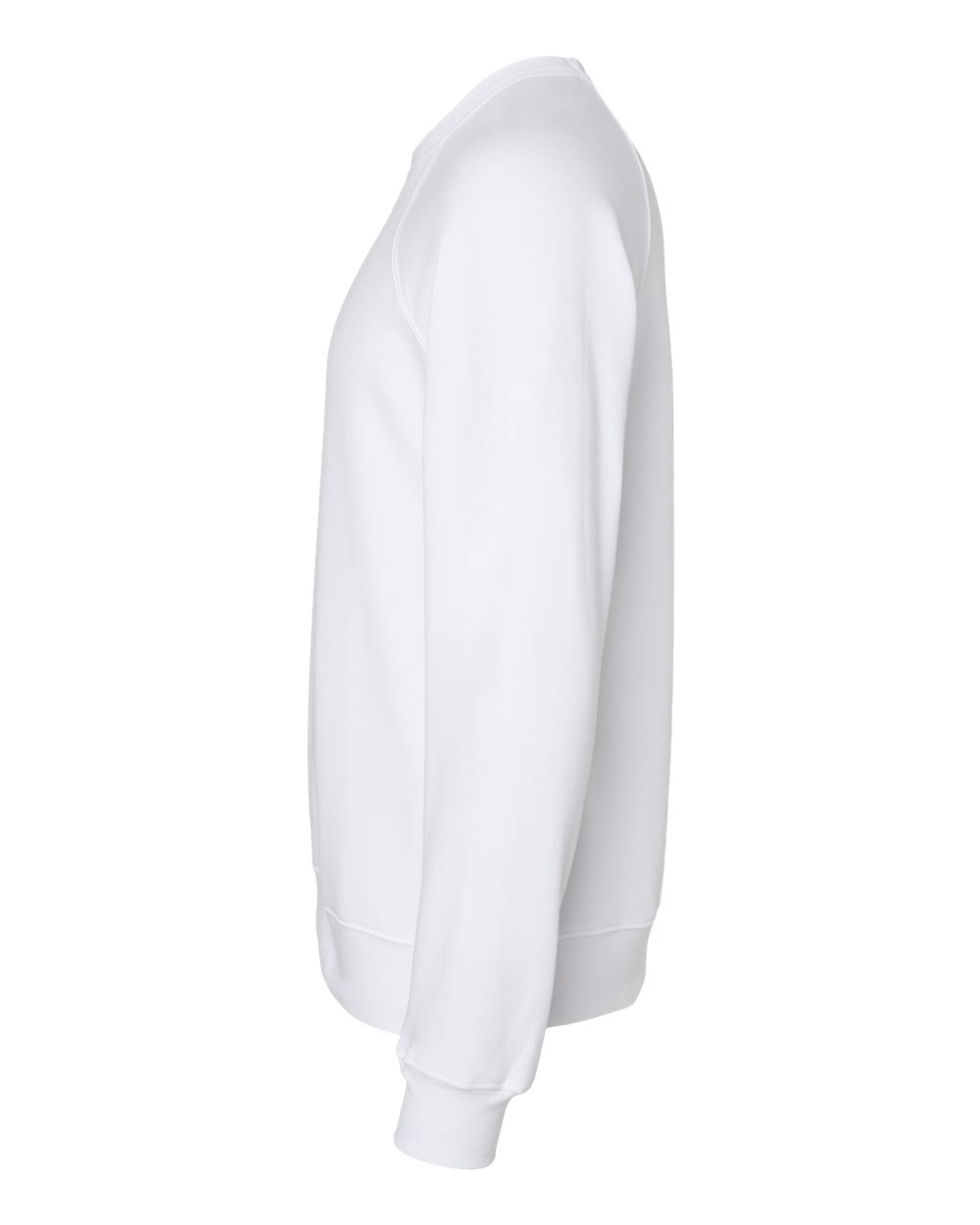 Left View of White Sponge Fleece Raglan Crewneck Sweatshirt - 3901
