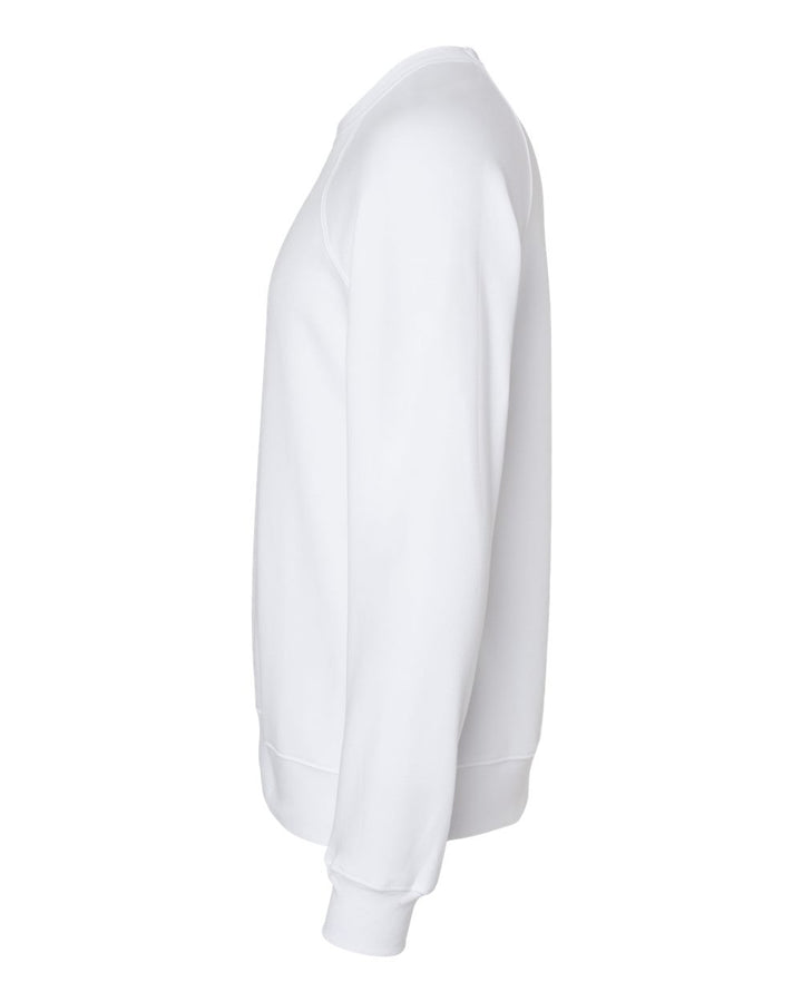 Left View of White Sponge Fleece Raglan Crewneck Sweatshirt - 3901
