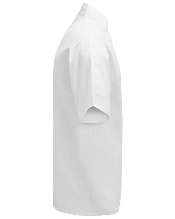 Left View of White Ten Studded Front Chef Short Sleeve Coat - RP664