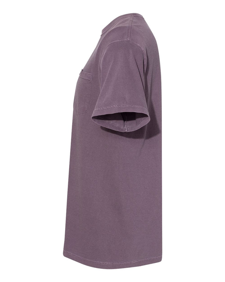 Left View of Wine Garment-Dyed Heavyweight Pocket T-Shirt - 6030