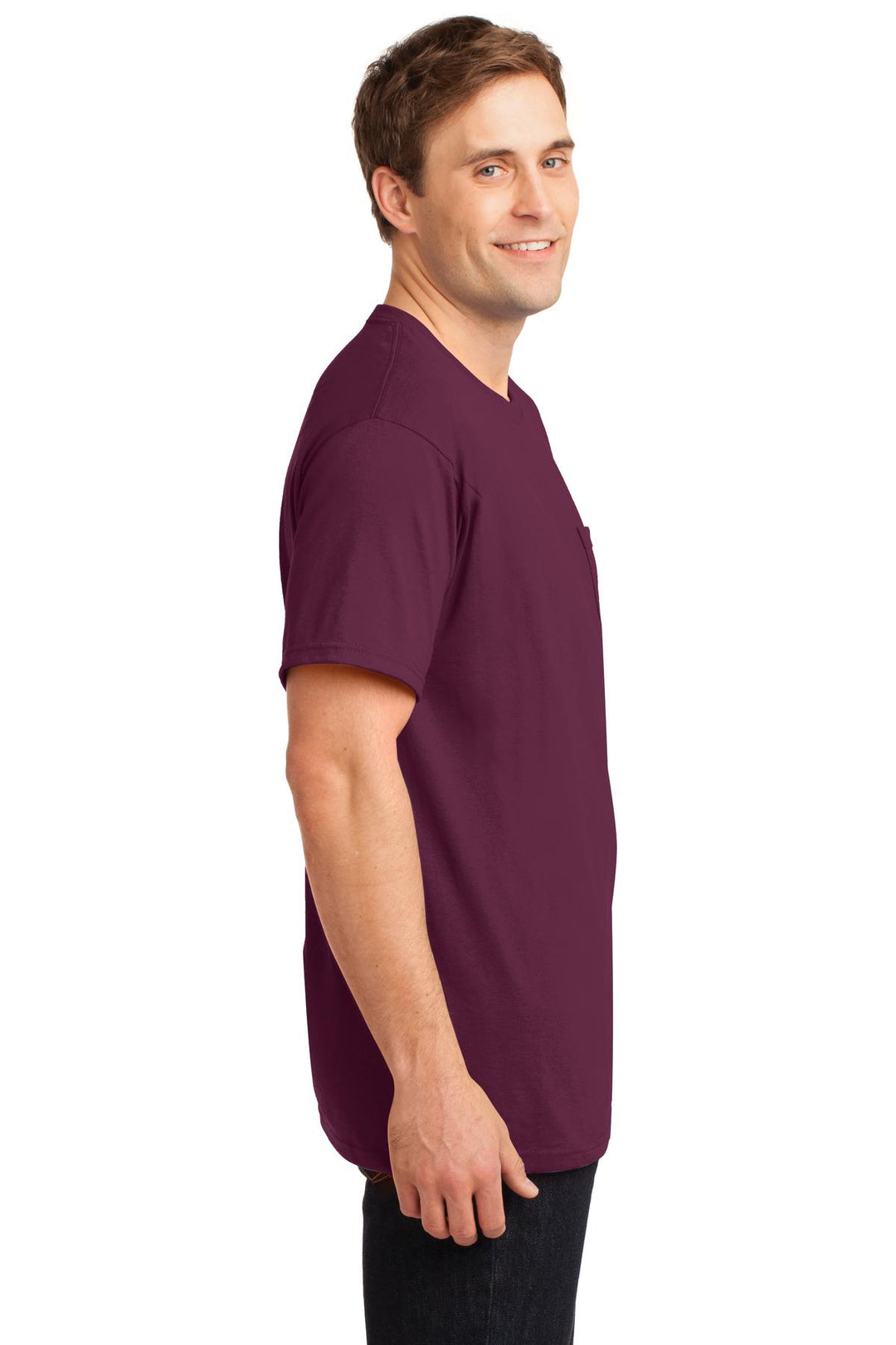 Maroon Jerzees - Dri-Power 50/50 Cotton/Poly Pocket T-Shirt. 29MP