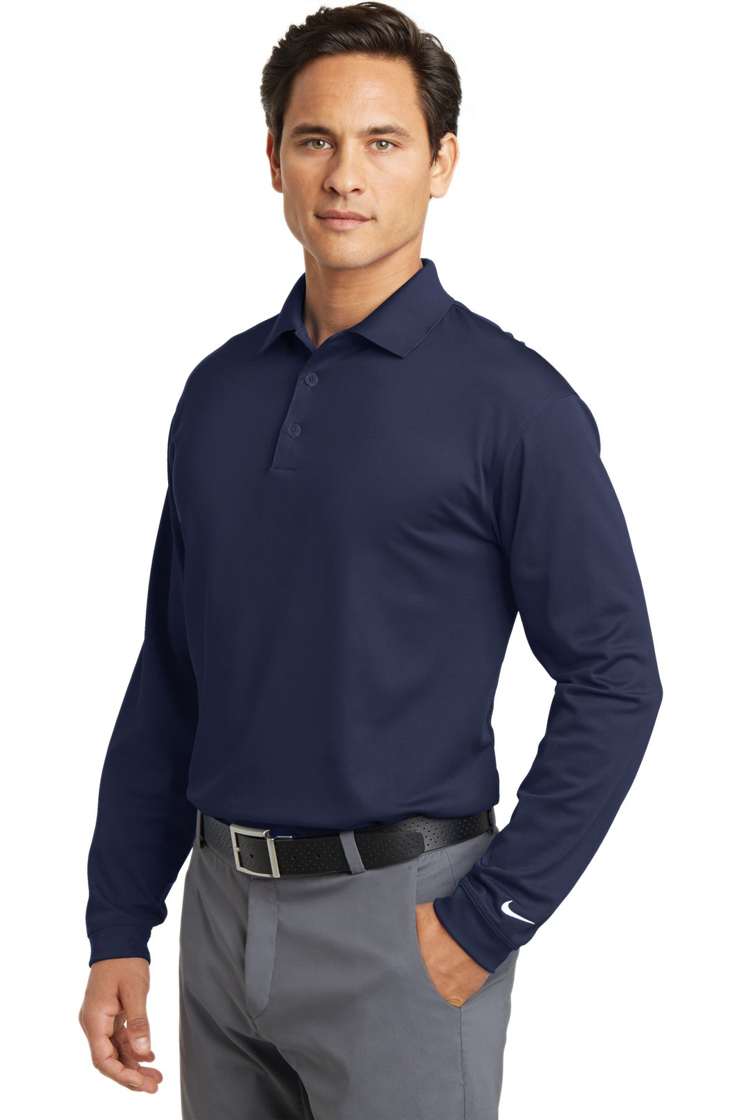 Midnight Navy Nike Long Sleeve Dri-FIT Stretch Tech Polo. 466364