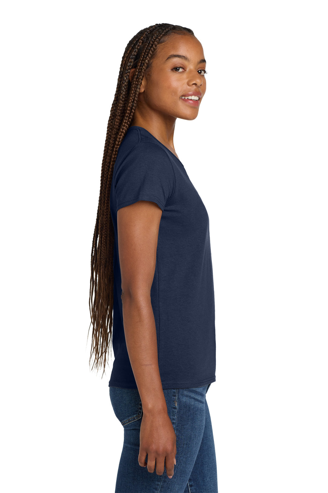 Navy Gildan Women's Heavy Cotton 100% Cotton V-Neck T-Shirt. 5V00L