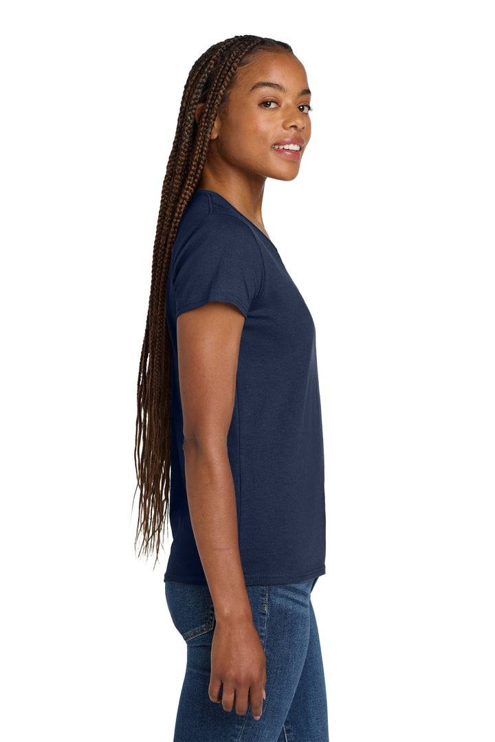 Navy Gildan Women's Heavy Cotton 100% Cotton V-Neck T-Shirt. 5V00L