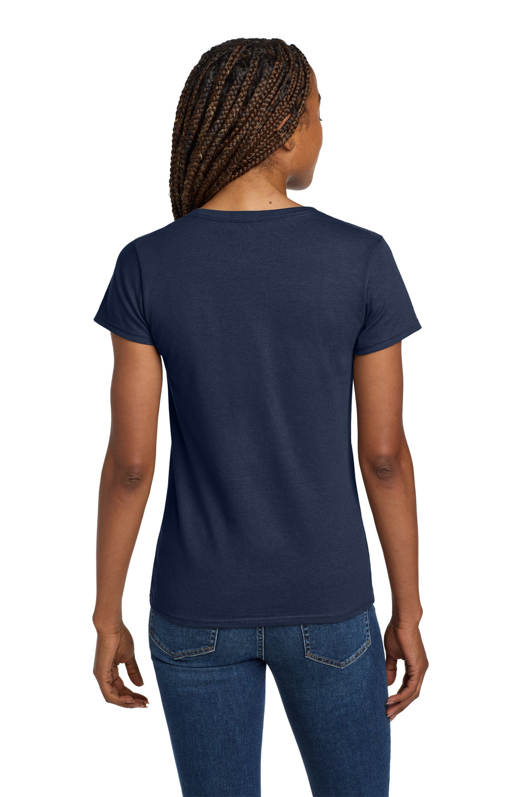Navy Gildan Women's Heavy Cotton 100% Cotton V-Neck T-Shirt. 5V00L