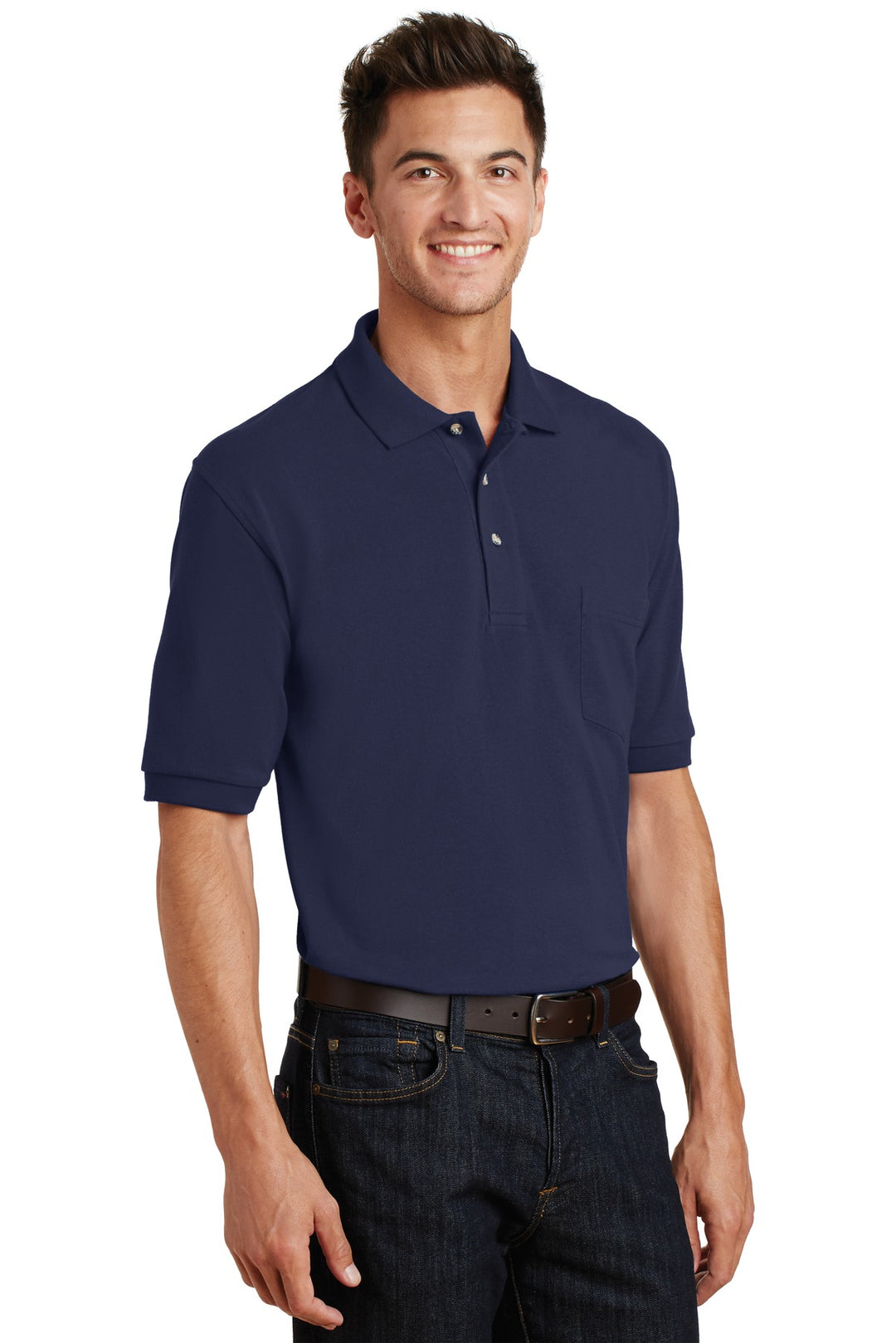 Navy Port Authority Heavyweight Cotton Pique Polo with Pocket. K420P