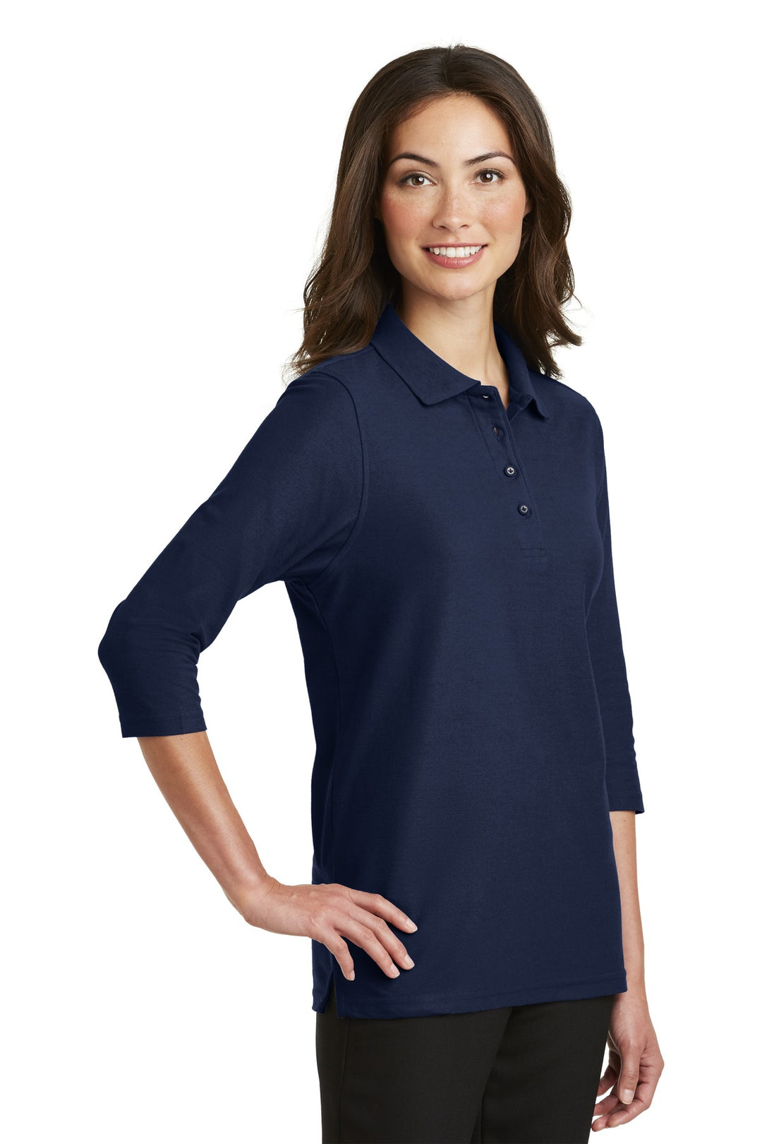 Navy Port Authority Women's Silk Touch 3/4-Sleeve Polo. L562