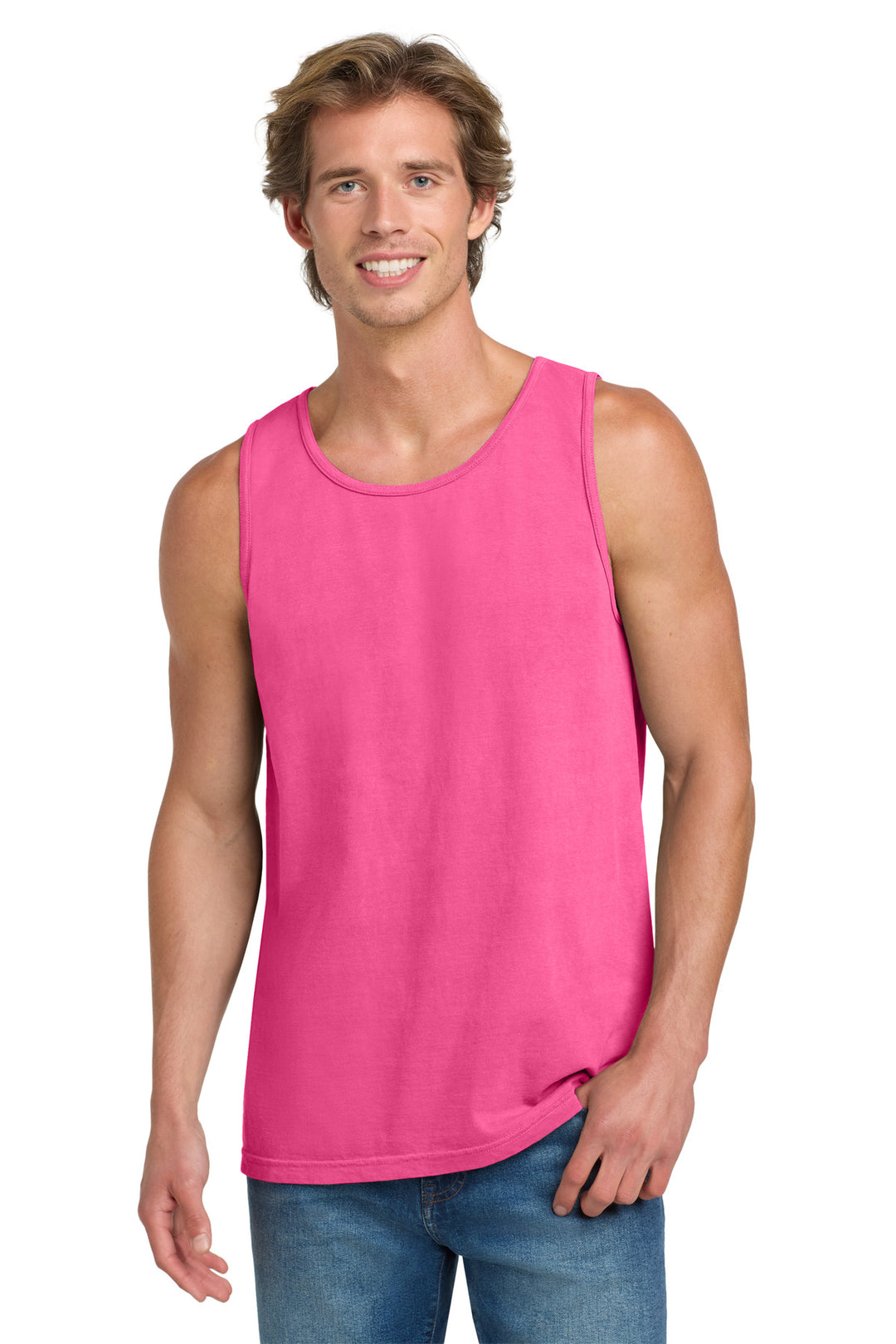 Neon Pink COMFORT COLORS Heavyweight Ring Spun Tank Top. 9360