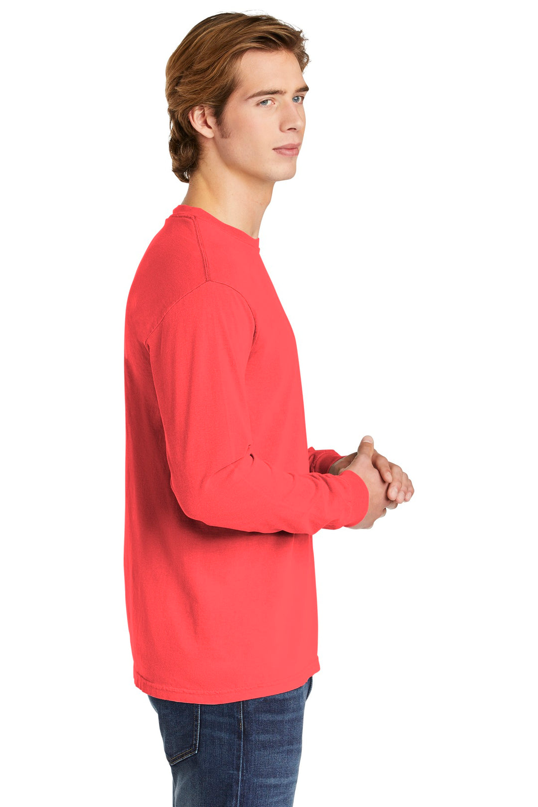 Neon Red Orng COMFORT COLORS Heavyweight Ring Spun Long Sleeve Tee. 6014