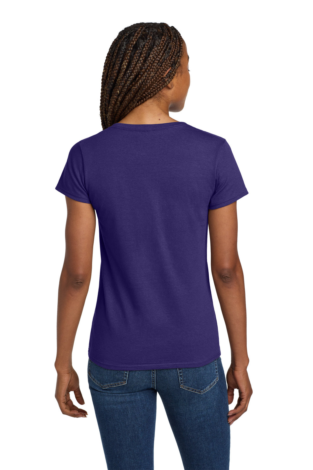 Purple Gildan Women's Heavy Cotton 100% Cotton V-Neck T-Shirt. 5V00L