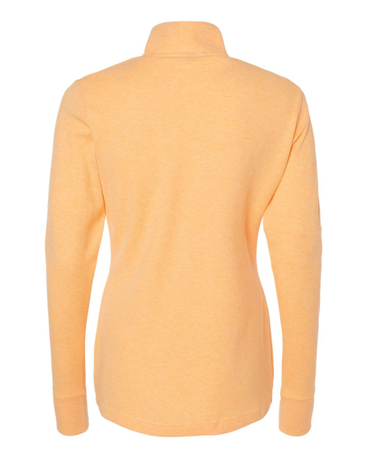 Rear View of Acid Orange Melange Women's 3-Stripes Quarter-Zip Sweater - A555