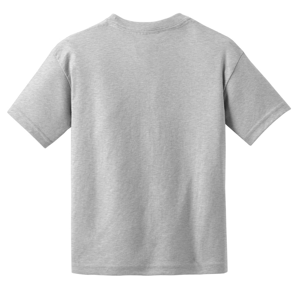 Rear View of Ash Gildan Youth DryBlend 50 Cotton/50 Poly T-Shirt. 8000B