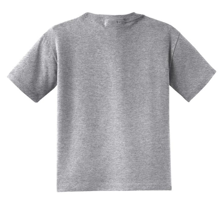 Rear View of Athletic Hthr Jerzees - Youth Dri-Power 50/50 Cotton/Poly T-Shirt. 29B