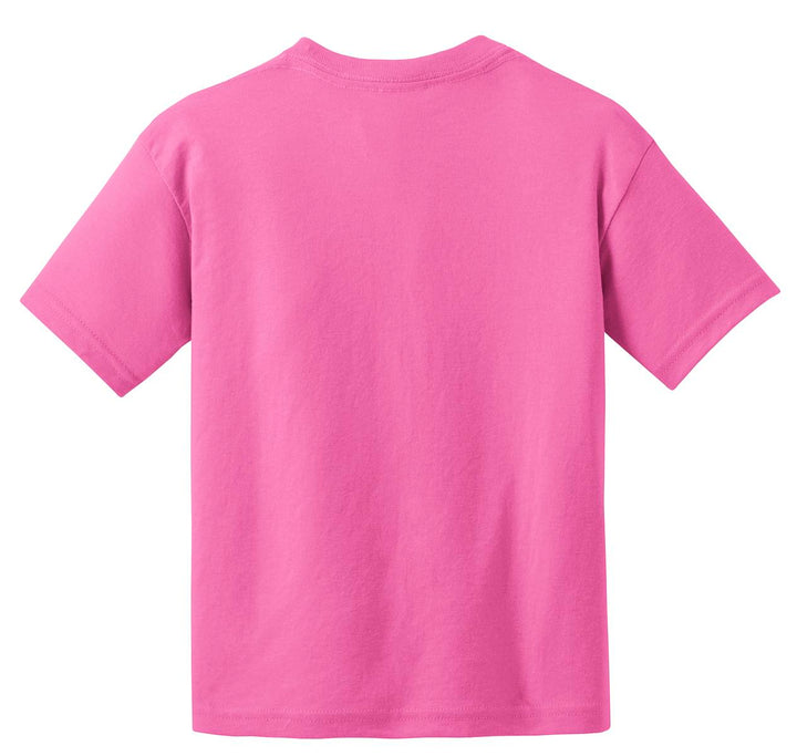 Rear View of Azalea Gildan Youth DryBlend 50 Cotton/50 Poly T-Shirt. 8000B