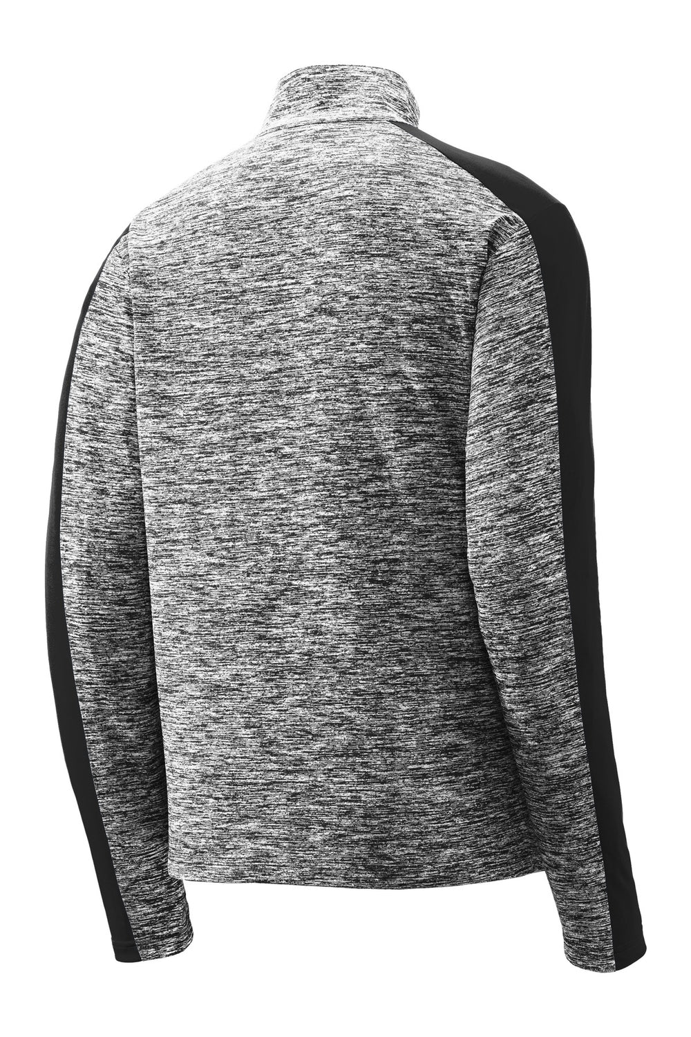 Rear View of Black El/Black Sport-Tek PosiCharge Electric Heather Colorblock 1/4-Zip Pullover. ST397