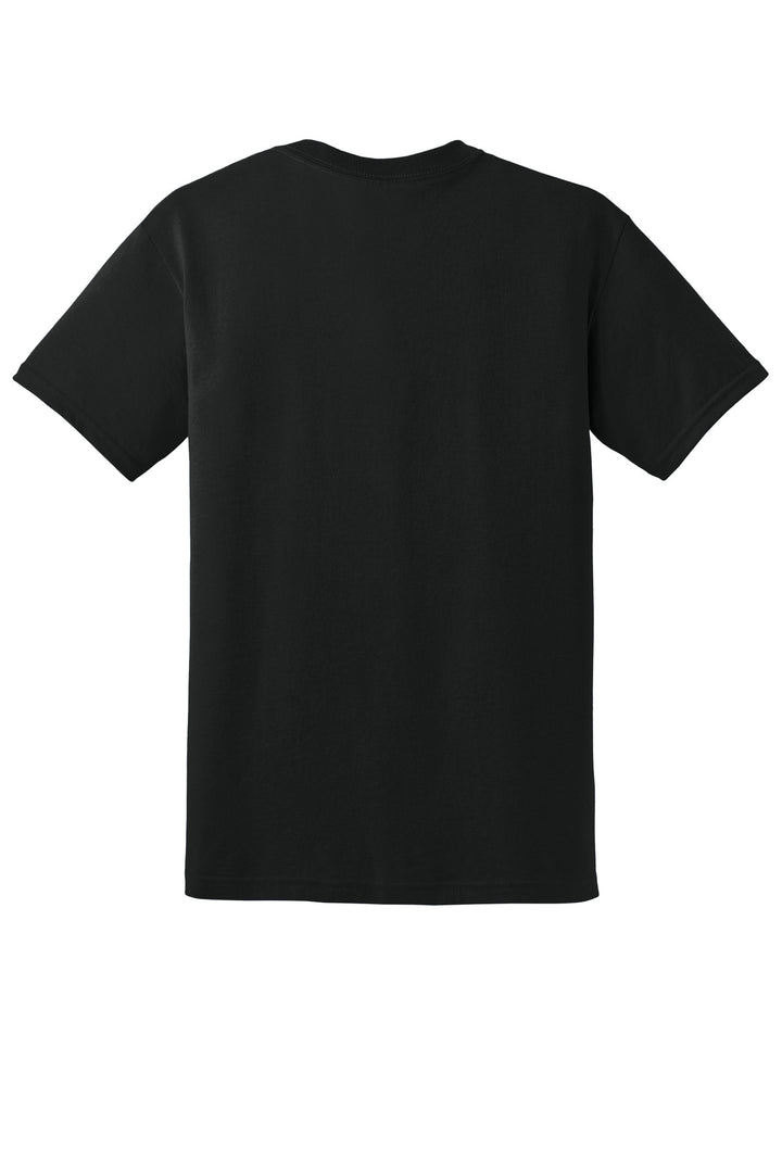 Rear View of Black Gildan DryBlend 50 Cotton/50 Poly T-Shirt. 8000