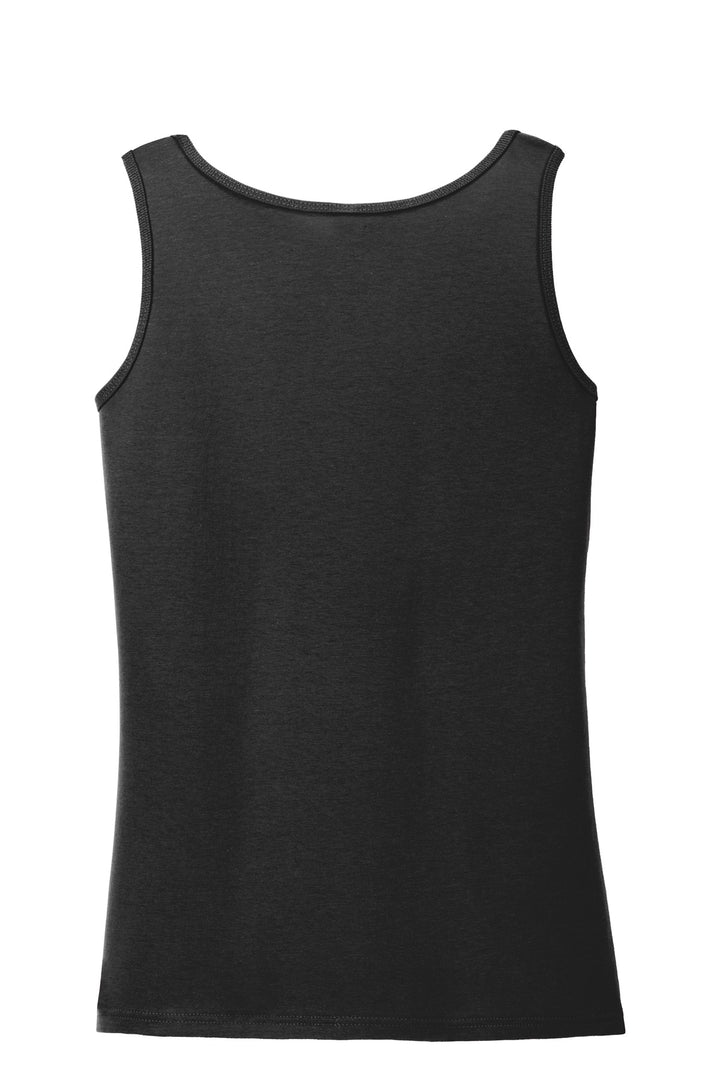 Rear View of Black Gildan Softstyle Junior Fit Tank Top. 64200L