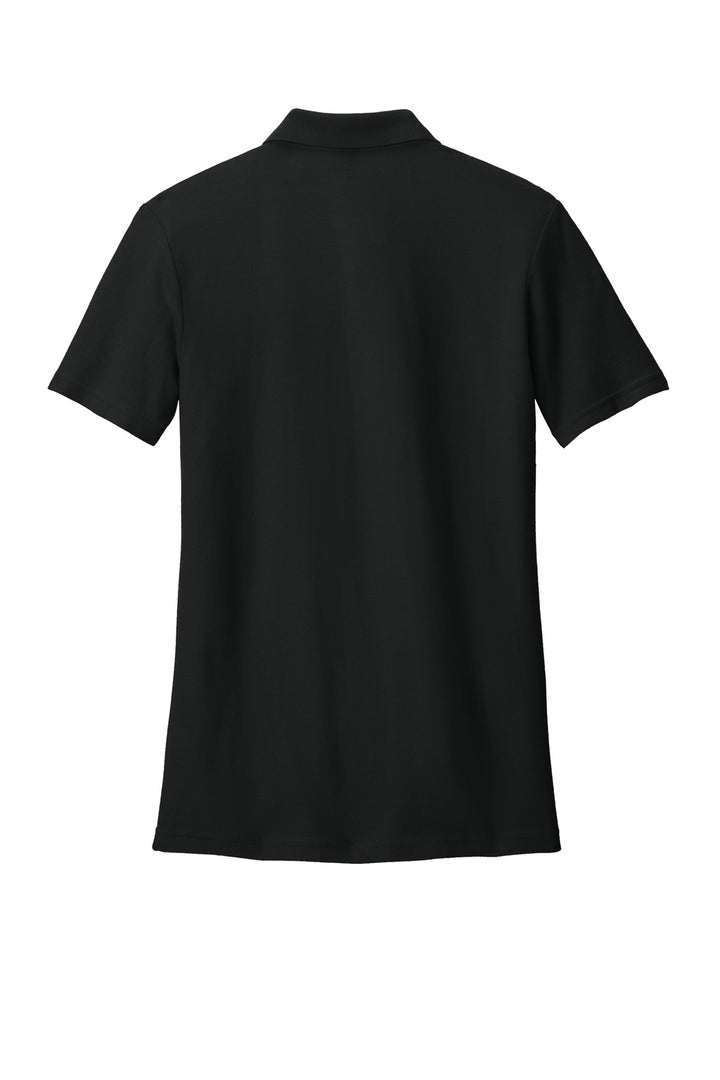 Rear View of Black Gildan Softstyle Women's Pique Polo 64800L