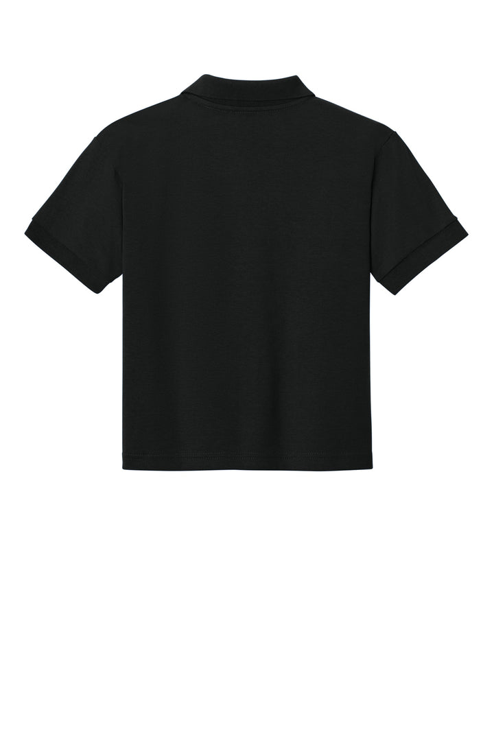 Rear View of Black Gildan Youth DryBlend 6-Ounce Jersey Knit Sport Shirt. 8800B