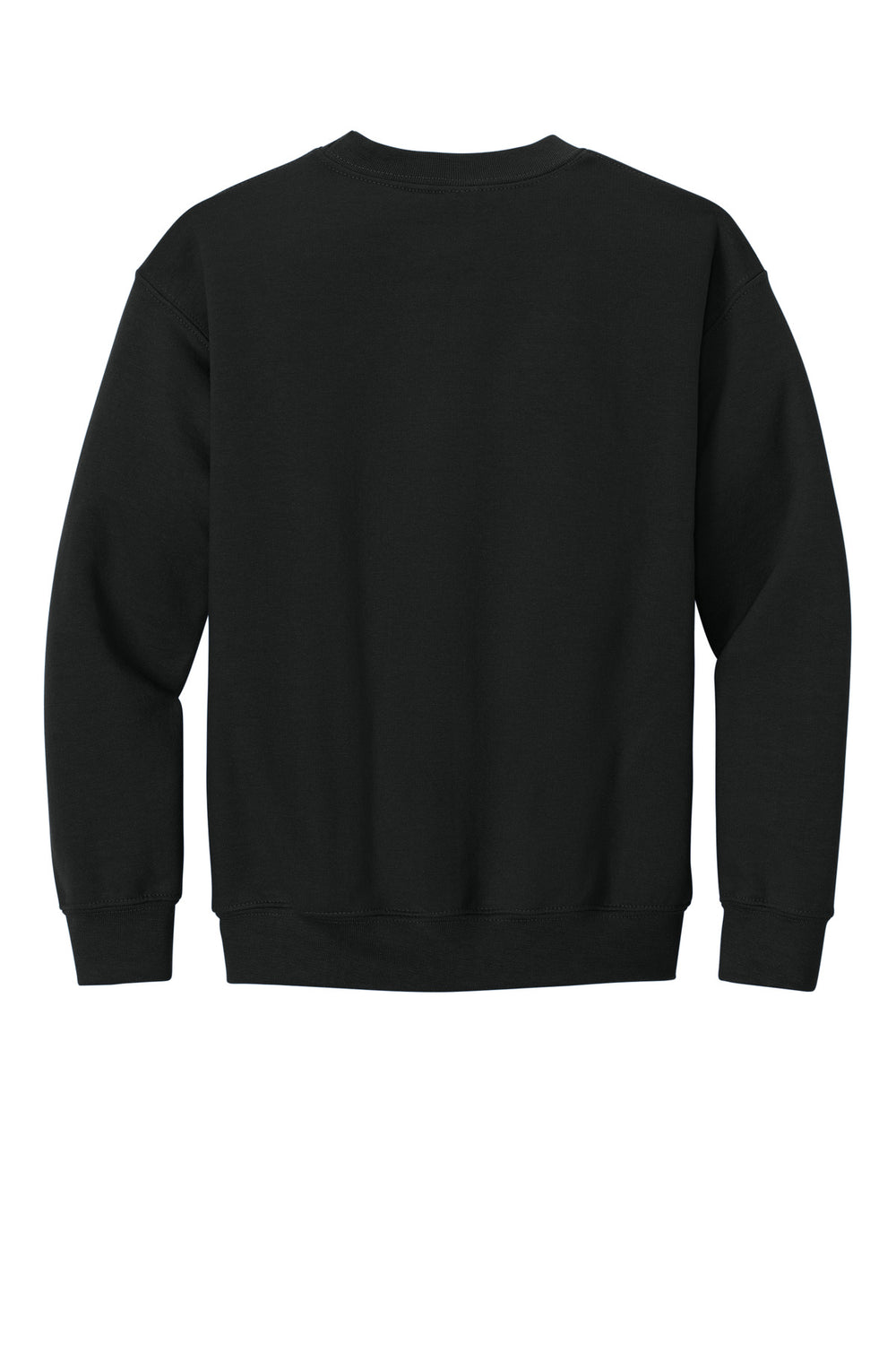 Rear View of Black Gildan Youth Heavy Blend Crewneck Sweatshirt. 18000B