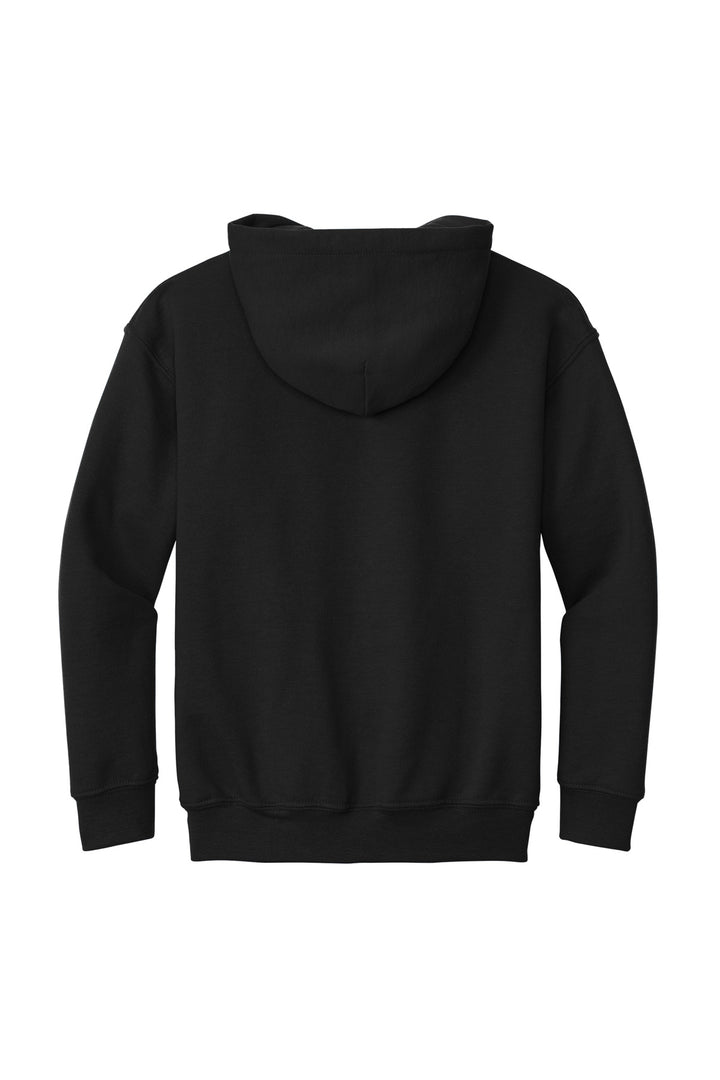 Rear View of BLACK Gildan - Youth Heavy Blend Hooded Sweatshirt. 18500B