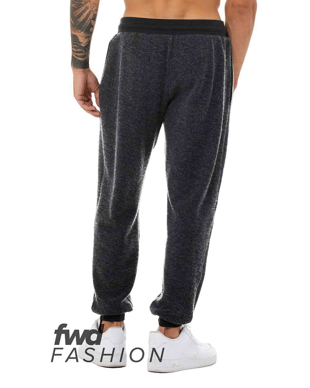 Rear View of Black Heather FWD Fashion Sueded Fleece Jogger - 3327
