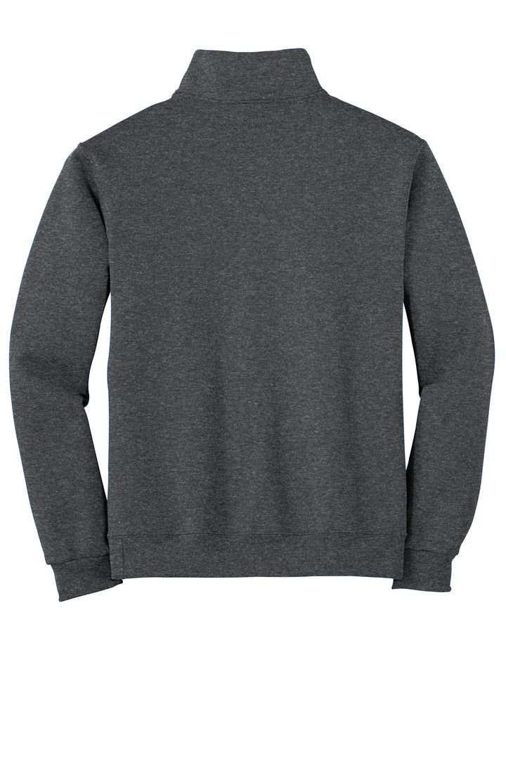 Rear View of Black Hthr Jerzees - NuBlend 1/4-Zip Cadet Collar Sweatshirt. 995M