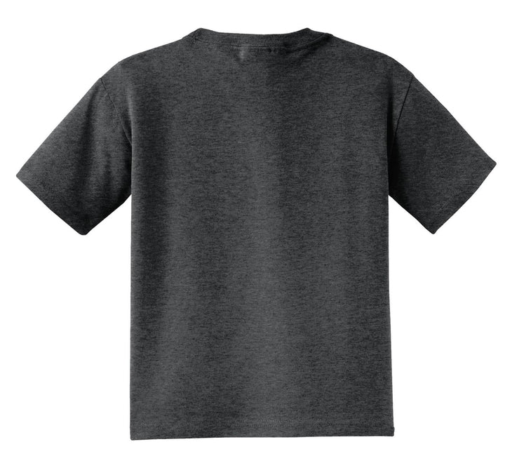 Rear View of Black Hthr Jerzees - Youth Dri-Power 50/50 Cotton/Poly T-Shirt. 29B