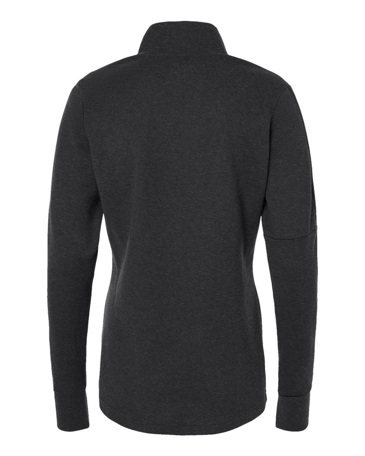 Rear View of Black Melange Women's 3-Stripes Quarter-Zip Sweater - A555