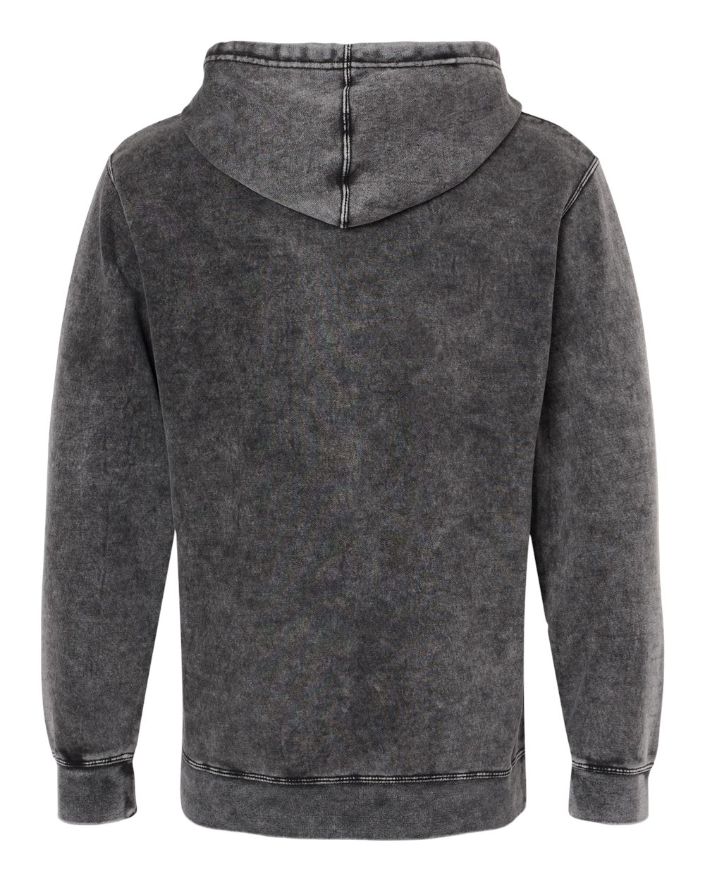Rear View of Black Midweight Mineral Wash Hooded Sweatshirt - PRM4500MW