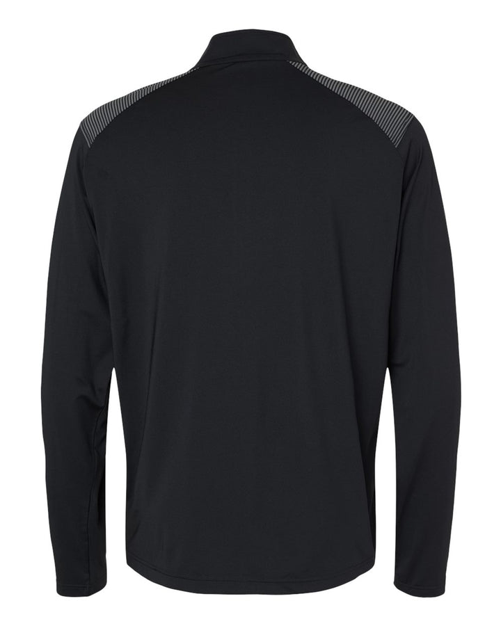 Rear View of Black Shoulder Stripe Quarter-Zip Pullover - A520