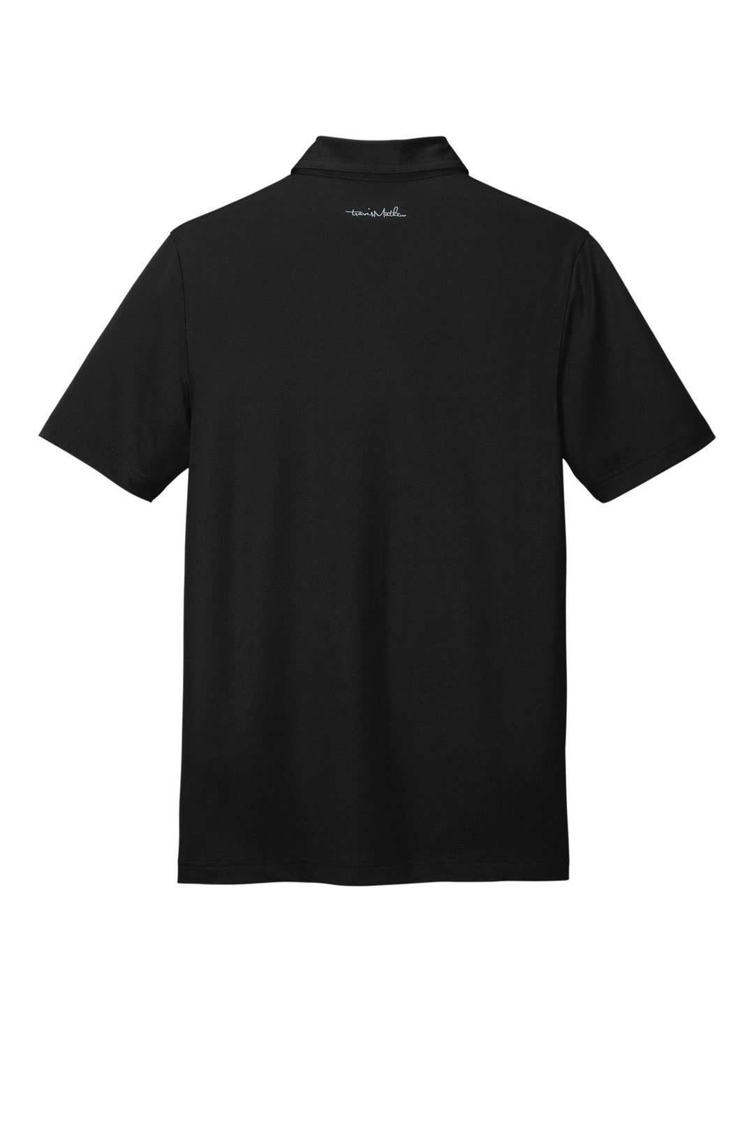Rear View of Black TravisMathew Cabana Chest Stripe Polo. TM1MU416