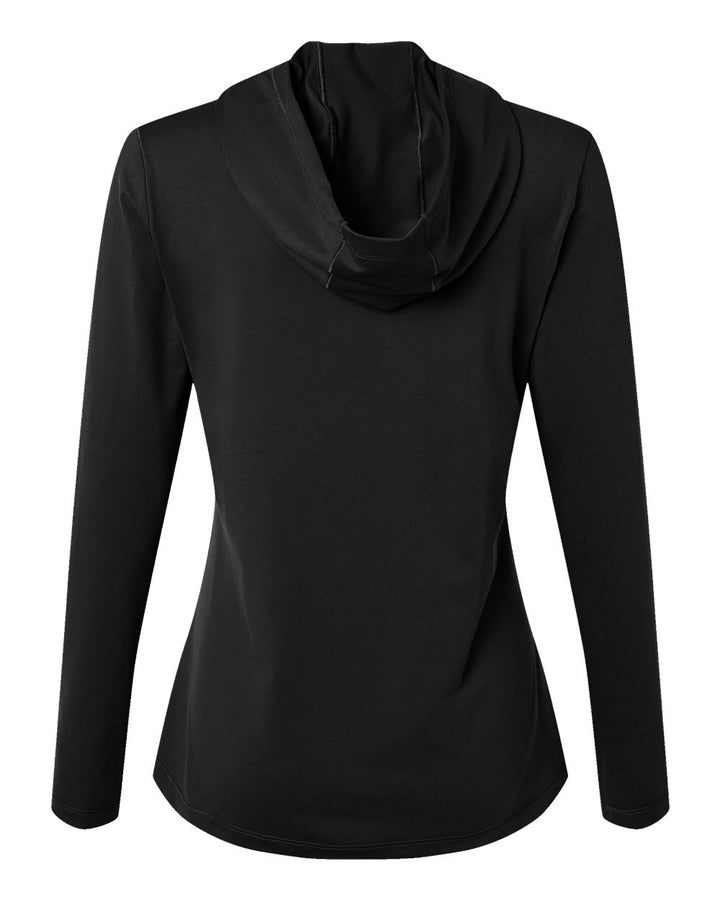 Rear View of Black Women's Performance Hooded Pullover - A1003