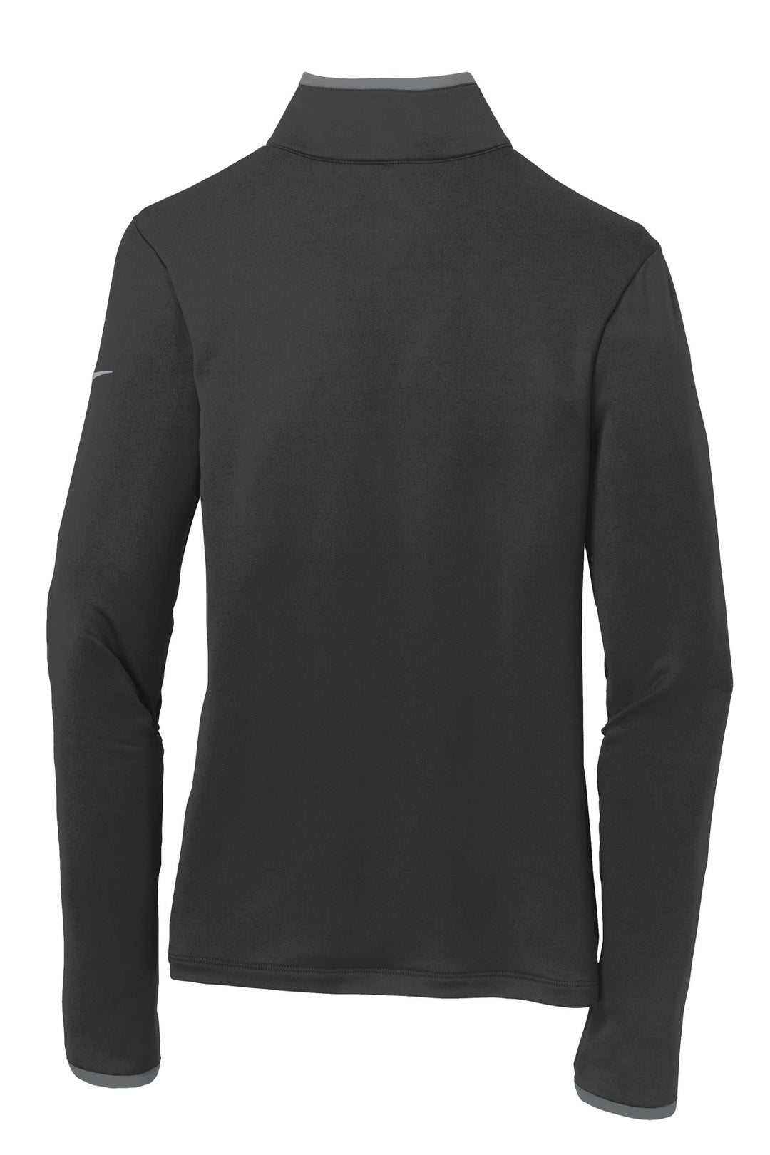 Rear View of Black/Dk Grey Nike Women's Dri-FIT Stretch 1/2-Zip Cover-Up. 779796