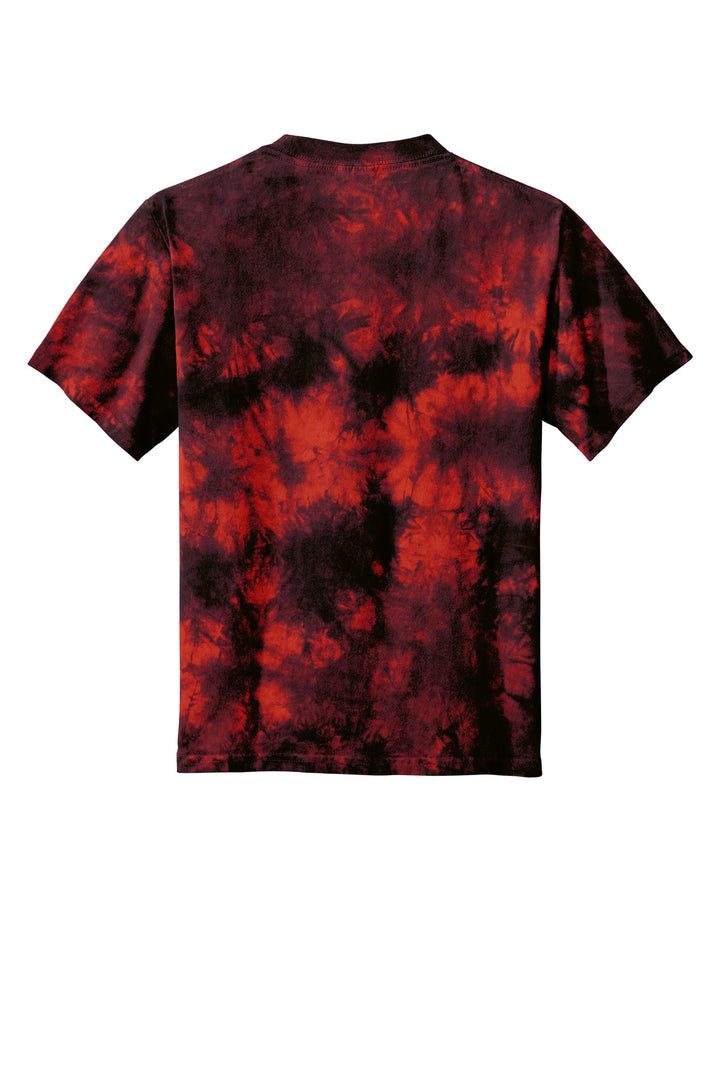 Rear View of Black/Red Port & Company Youth Crystal Tie-Dye Tee PC145Y