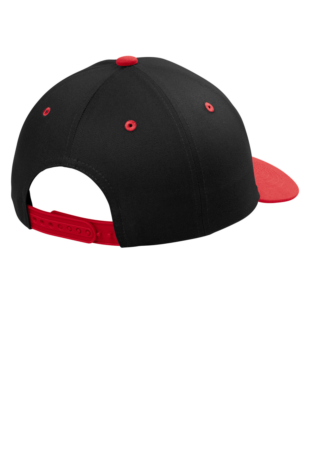Rear View of Blk/TrRd Port Authority Snapback Cap C408