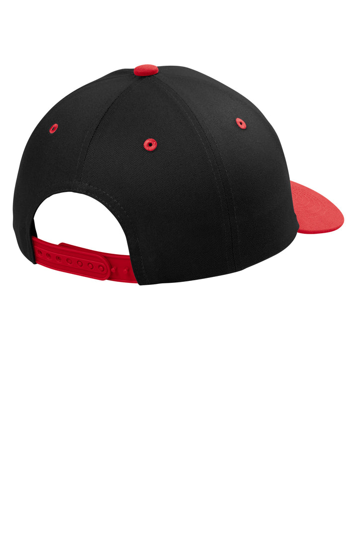 Rear View of Blk/TrRd Port Authority Snapback Cap C408