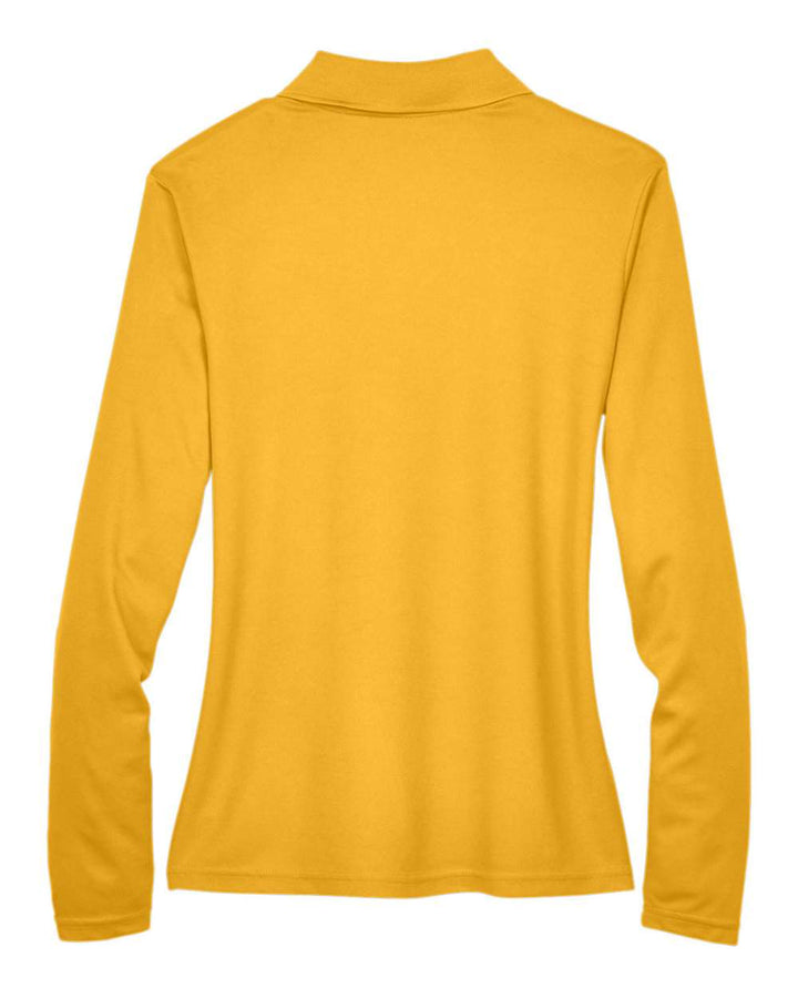Rear View of Campus Gold Women's Pinnacle Performance Long Sleeve Piqué Polo - 78192