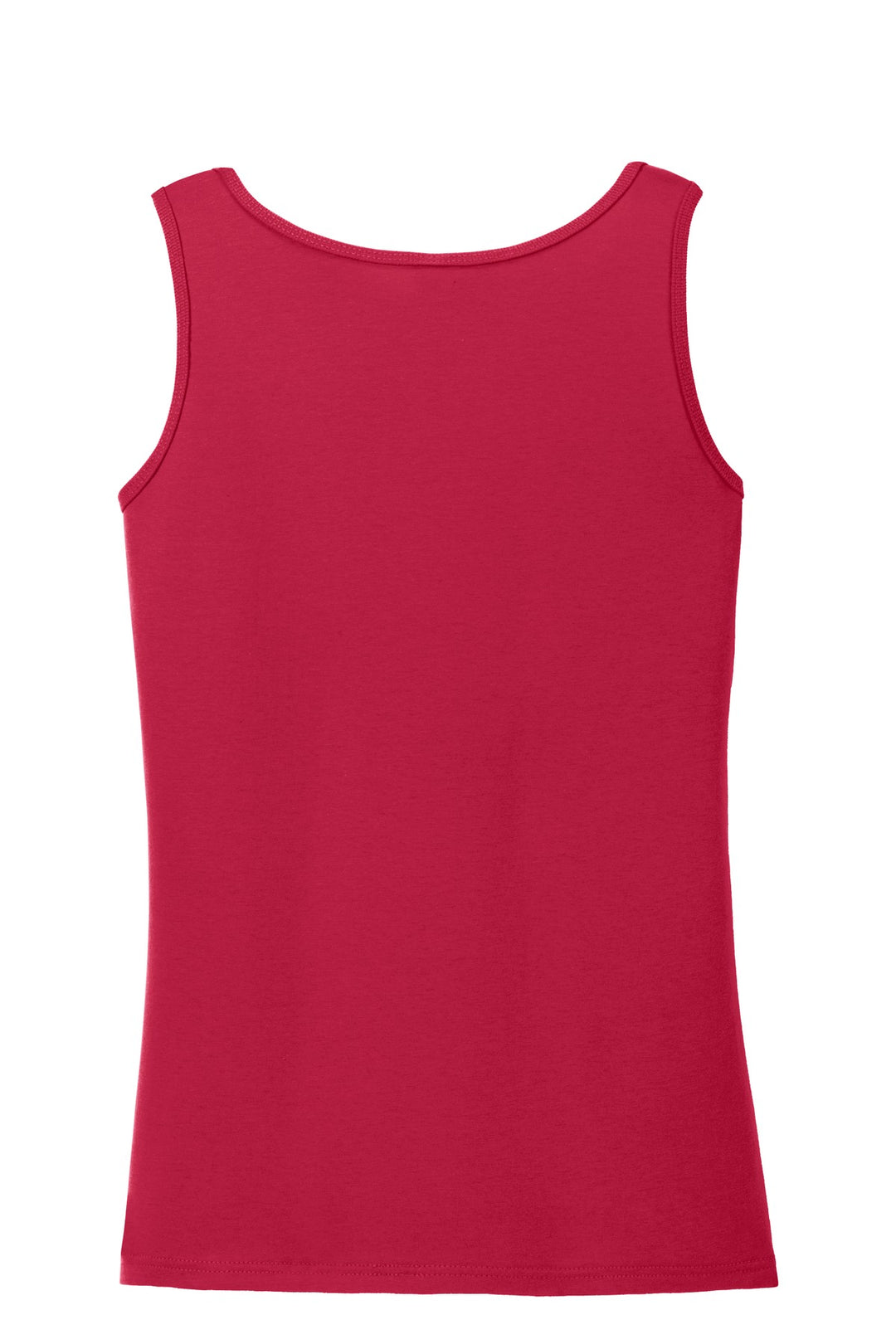 Rear View of Cherry Red Gildan Softstyle Junior Fit Tank Top. 64200L