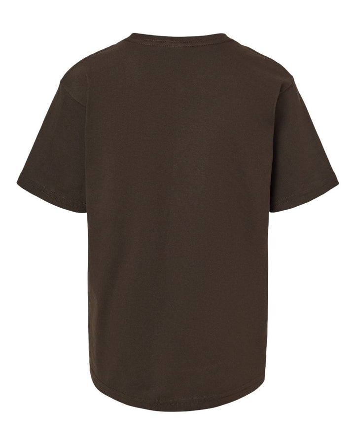 Rear View of Chocolate Youth Gold Soft Touch T-Shirt - 4850